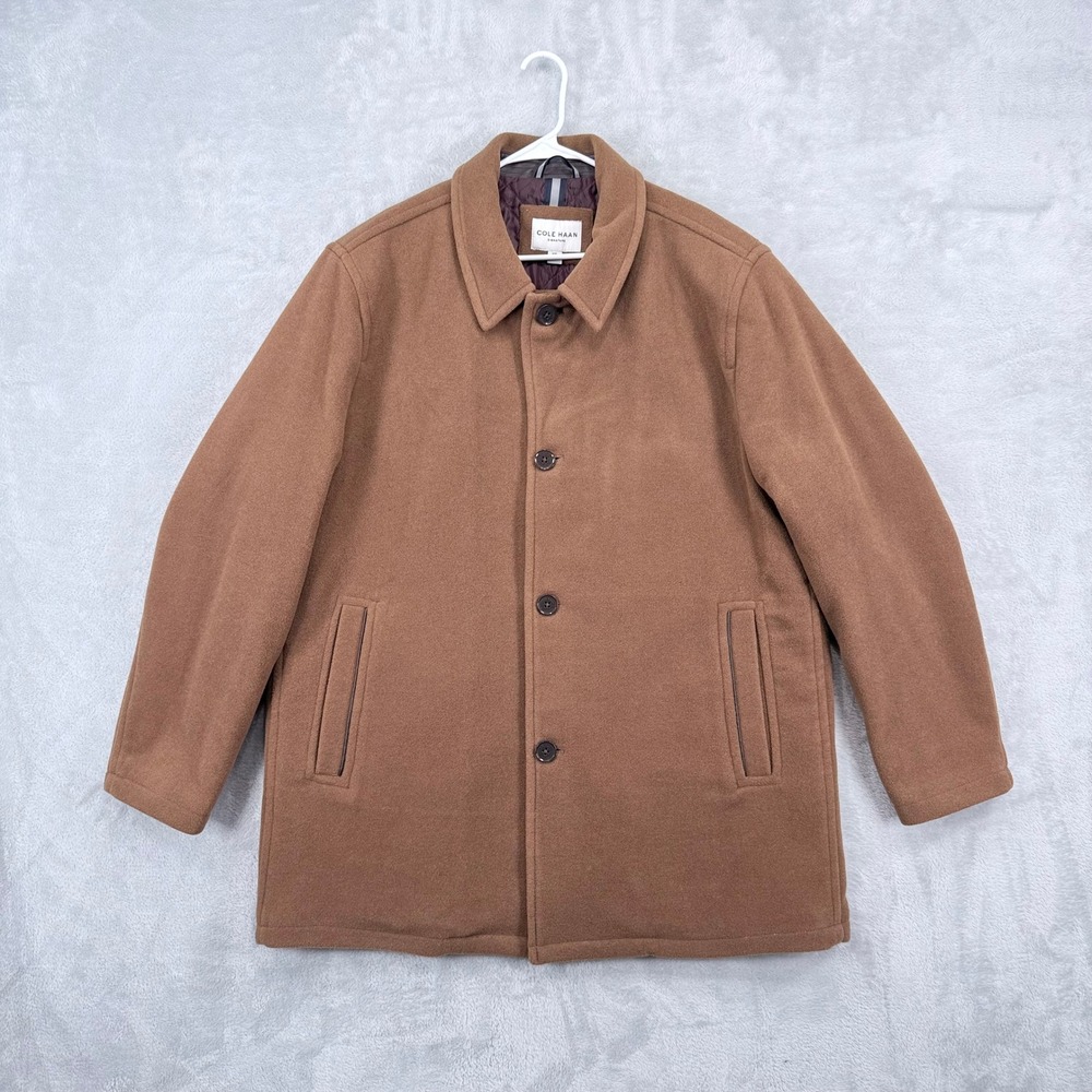 Cole Haan Signature Car Coat Mens XXL Brown Wool Blend Quilted Button Jacket